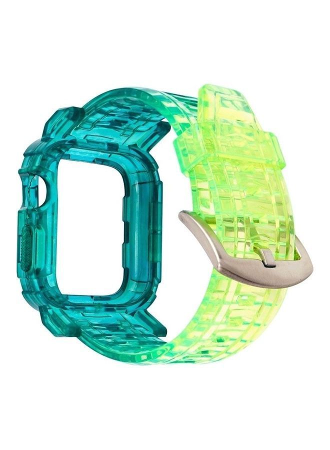 NIBEMINENT Gradient TPU Integrated Case Strap For Apple Watch Series 7/6/SE/5/4/3/2/1 42/44/45mm Turquoise/Silver Buckle - Image 1