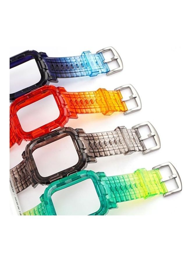 NIBEMINENT Gradient TPU Integrated Case Strap For Apple Watch Series 7/6/SE/5/4/3/2/1 42/44/45mm Turquoise/Silver Buckle - Image 4