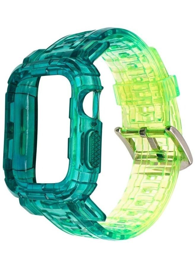 NIBEMINENT Gradient TPU Integrated Case Strap For Apple Watch Series 7/6/SE/5/4/3/2/1 42/44/45mm Turquoise/Silver Buckle - Image 2