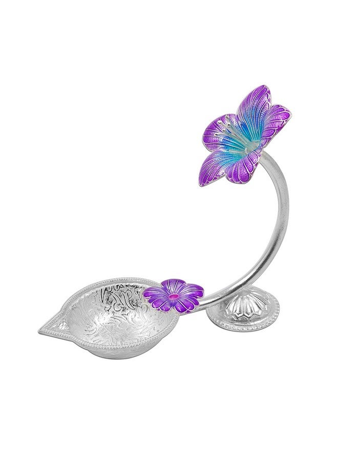 MAA SILVER Pure Silver Diya with Purple Colour Enamel & Hibiscus Flower Shape Design BIS Hallmarked Perfect for Gift and Pooja Use (92.5 Purity)(15 Grams Silver) - Image 3