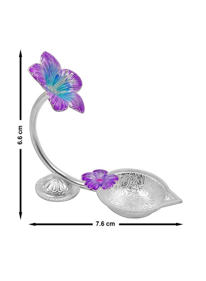 MAA SILVER Pure Silver Diya with Purple Colour Enamel & Hibiscus Flower Shape Design BIS Hallmarked Perfect for Gift and Pooja Use (92.5 Purity)(15 Grams Silver) - Image 4