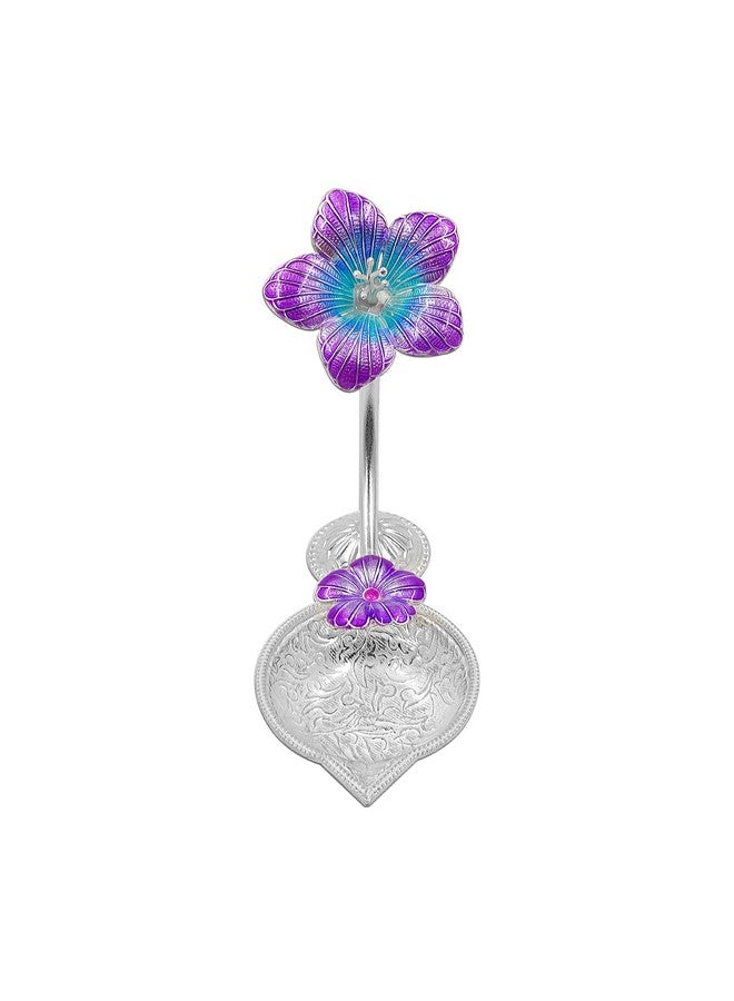 MAA SILVER Pure Silver Diya with Purple Colour Enamel & Hibiscus Flower Shape Design BIS Hallmarked Perfect for Gift and Pooja Use (92.5 Purity)(15 Grams Silver) - Image 2