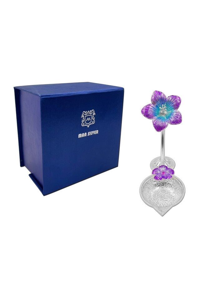 MAA SILVER Pure Silver Diya with Purple Colour Enamel & Hibiscus Flower Shape Design BIS Hallmarked Perfect for Gift and Pooja Use (92.5 Purity)(15 Grams Silver) - Image 5