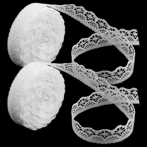 WJIAAA 4x10 Yards White Lace Ribbon 4 Rolls 055 Inch Hollow Wide Lace Trim Ribbon Hollow Sewing Flower Fabric Roll Trim Sewing Crafts for Wedding Decoration Bouquet Gift Packaging WrappingWhite - Image 1