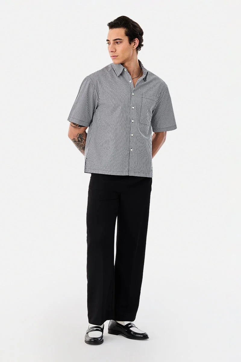 سنيتش Black Striped Half Sleeve Boxy Shirt