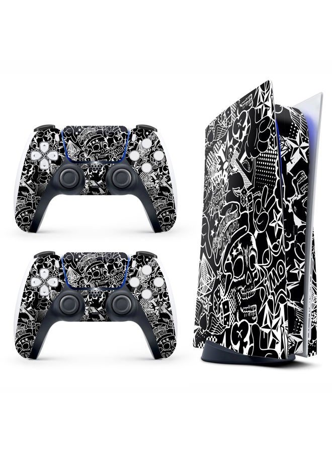 TracyArt Skin for PS5 Sticker Cover - Black White Hippie, Compatible with Both Disc Edition & Digital Edition (not Slim Ver) - 2 Controller Skins & Console Skin - No Bubble, Full Protection, Waterproof - Image 1