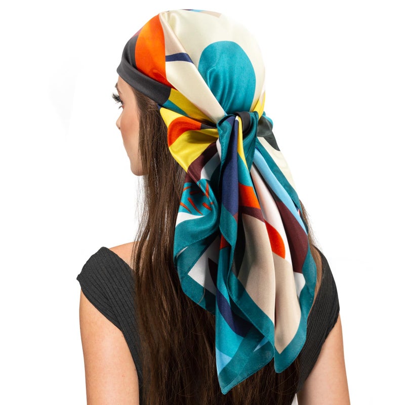 vimate silk head scarf for women, 2 pack 35'' square satin hair scarf bandana for sleeping at night (2 Pack-G) - Image 3