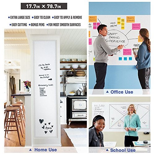Nicpro White Contact Paper,Self-Adhesive Dry Erase Paper Film Whiteboard Sticker to Do List Wall Decal Large 17.7" X 78.7" with 3 Color Water-Based Pens for Home Office - Image 5