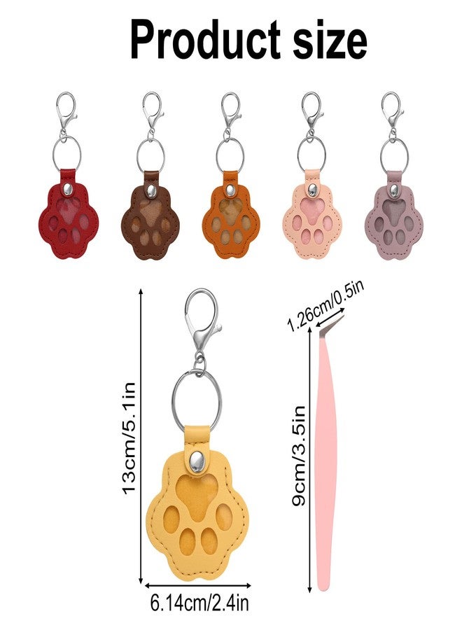 Fukaisu 6pcs Leather Pet Memorial Keychain for Dogs & Cats, Paw Shaped Fur Keepsakes with Tweezers Pet Hair Storage Keyring (6 Colors) - Image 2