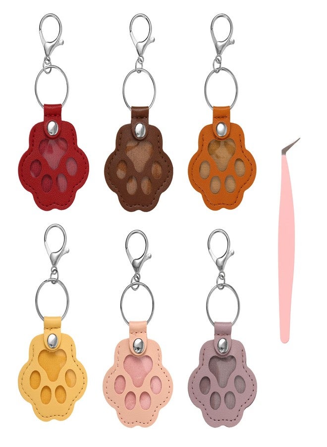 Fukaisu 6pcs Leather Pet Memorial Keychain for Dogs & Cats, Paw Shaped Fur Keepsakes with Tweezers Pet Hair Storage Keyring (6 Colors) - Image 1