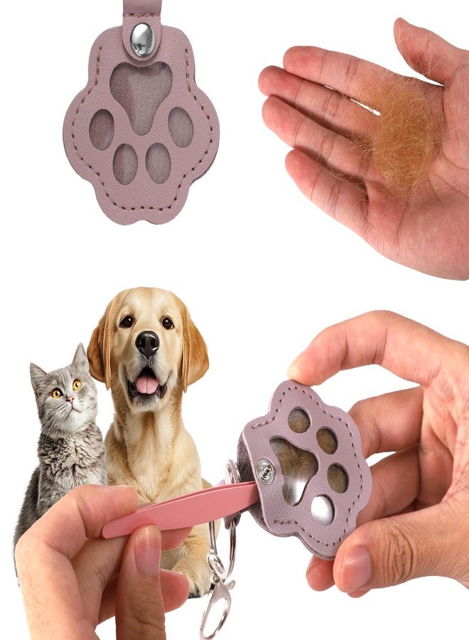 Fukaisu 6pcs Leather Pet Memorial Keychain for Dogs & Cats, Paw Shaped Fur Keepsakes with Tweezers Pet Hair Storage Keyring (6 Colors) - Image 4