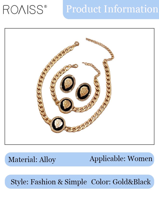 roaiss 4 Pcs Fashion Lion Head Jewelry Set, Oval Lion Head Pendant Necklace, Earrings and Bracelet with Rhinestone Decoration,Wedding Party Dance Jewelry Accessories，As Gift for Women - Image 3