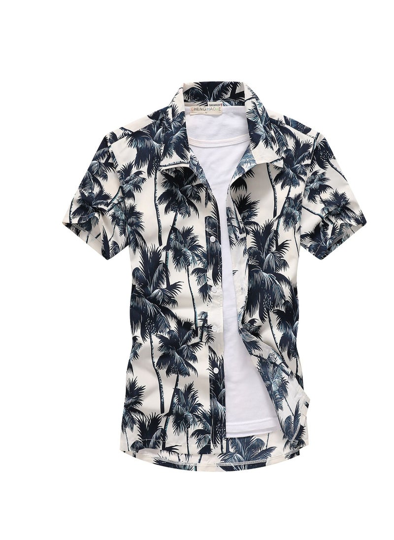 Loquat Summer Short Sleeve Shirt Men's Loose Beach Shirt Hawaii Printed Shirt 