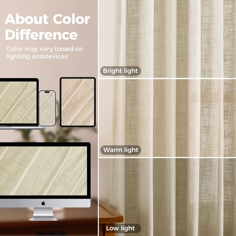Swandream Pinch Pleated Linen Curtains for Living Room, Light Filtering Sheer Curtains 90 inches Long, Farmhouse Natural Pinch Pleat Drapes, Semi Sheer Window Linen Curtain with Hooks 2 Panels - Image 4