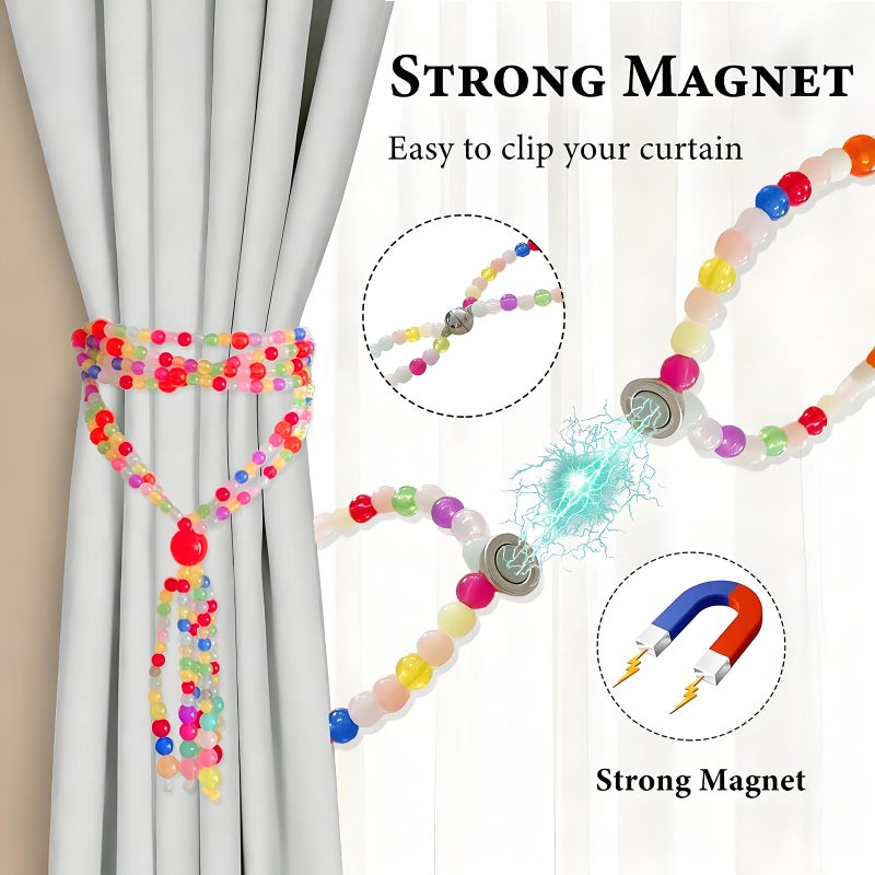 Mantianstar Magnetic Curtain Tiebacks, 2 Pack Colorful Tassel Curtain Drapery Holdbacks, Boho Curtain Ties for Home Office Decorative. (Colourful) - Image 2