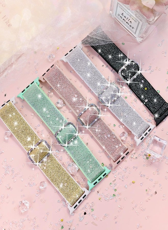 BandSmith Stretchy Bling Band Compatible with Apple Watch 38mm 40mm 41mm 42mm 44mm 45mm 46mm 49mm Women, Nylon Sparkly Strap Solo Loop Glitter Wristband for iWatch Series 10 9 8 7 6 5 4 3 2 1 SE Ultra - Image 4