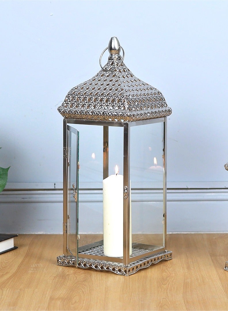 AL Hadaya Mall Elegant Hanging Ramadan Lantern – Silver Decorative Candle Lantern – 55×20 cm - Image 1