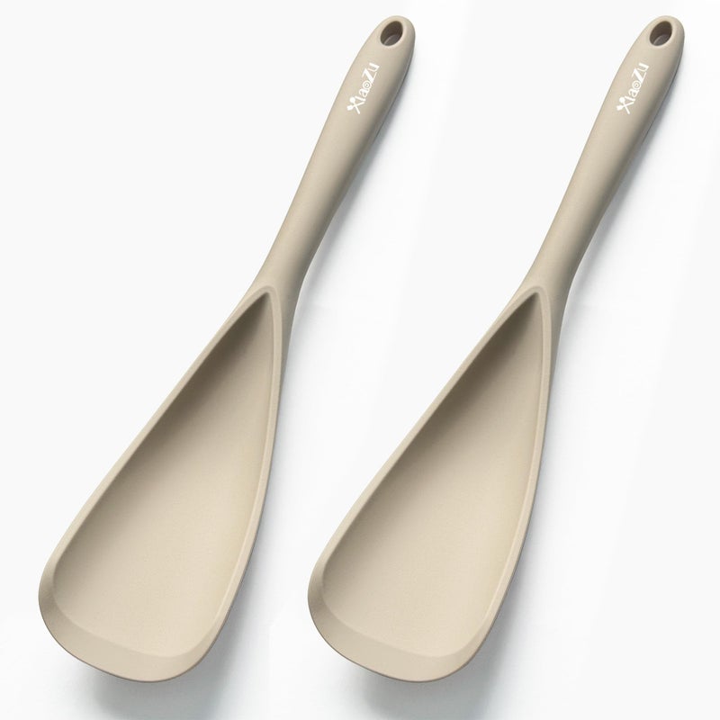 XiaoZu Silicone Spatula Spoon, Great for Both Cooking and Serving Durable BPA-Free Matte Black Silicone, Seamless Design, Safe for Nonstick Cooking Surfaces, 2-Pcs, Khaki - Image 1