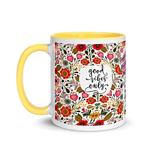 TAJNAN “Good Vibes Only” Inspirational Quote Mug – 11oz Yellow Ceramic Coffee Cup with Floral Art & Motivational Messages 11oz Colorful Ceramic Coffee Cup for Daily Positivity & Self-Esteem Boost - Image 4