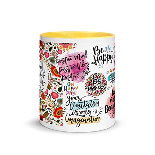 TAJNAN “Good Vibes Only” Inspirational Quote Mug – 11oz Yellow Ceramic Coffee Cup with Floral Art & Motivational Messages 11oz Colorful Ceramic Coffee Cup for Daily Positivity & Self-Esteem Boost - Image 3