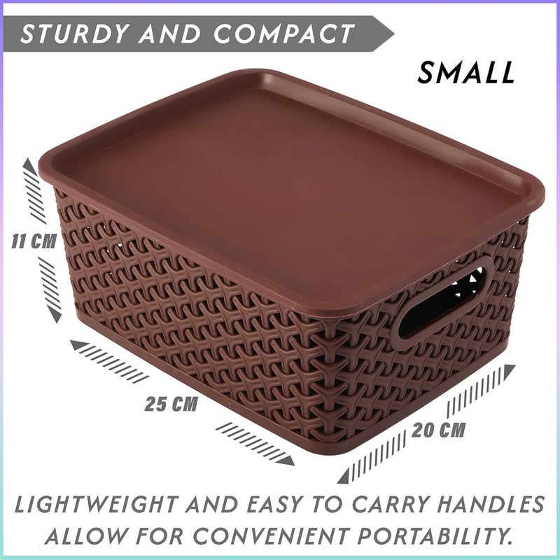 Kuber Industries Kuber Industries Plastic 3 Pieces Extra Small Size Multipurpose Solitaire Storage Basket With Lid (Multicolour) - Ctktc023261, Standard, Brown, Rectangular - Image 4