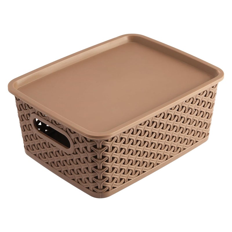 Kuber Industries Kuber Industries Plastic 3 Pieces Extra Small Size Multipurpose Solitaire Storage Basket With Lid (Multicolour) - Ctktc023261, Standard, Brown, Rectangular - Image 3