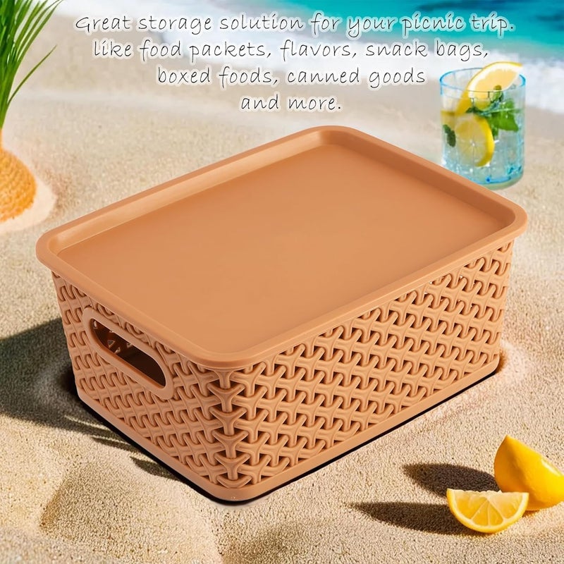 Kuber Industries Kuber Industries Plastic 3 Pieces Extra Small Size Multipurpose Solitaire Storage Basket With Lid (Multicolour) - Ctktc023261, Standard, Brown, Rectangular - Image 5