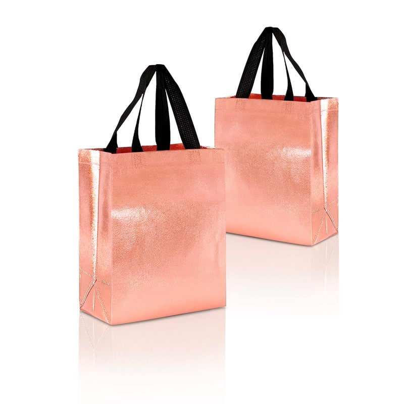 Drapme Extra-Small Size Pack of 20 Pcs Glossy Metallic Laminated Non-Woven Reusable Eco-Friendly Party Return Gift Bags (Rose Gold) (Extra-Small 6.75x9x3 Inch) - Image 1