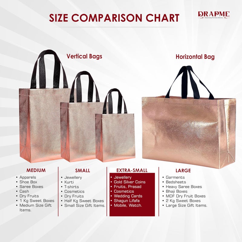 Drapme Extra-Small Size Pack of 20 Pcs Glossy Metallic Laminated Non-Woven Reusable Eco-Friendly Party Return Gift Bags (Rose Gold) (Extra-Small 6.75x9x3 Inch) - Image 3