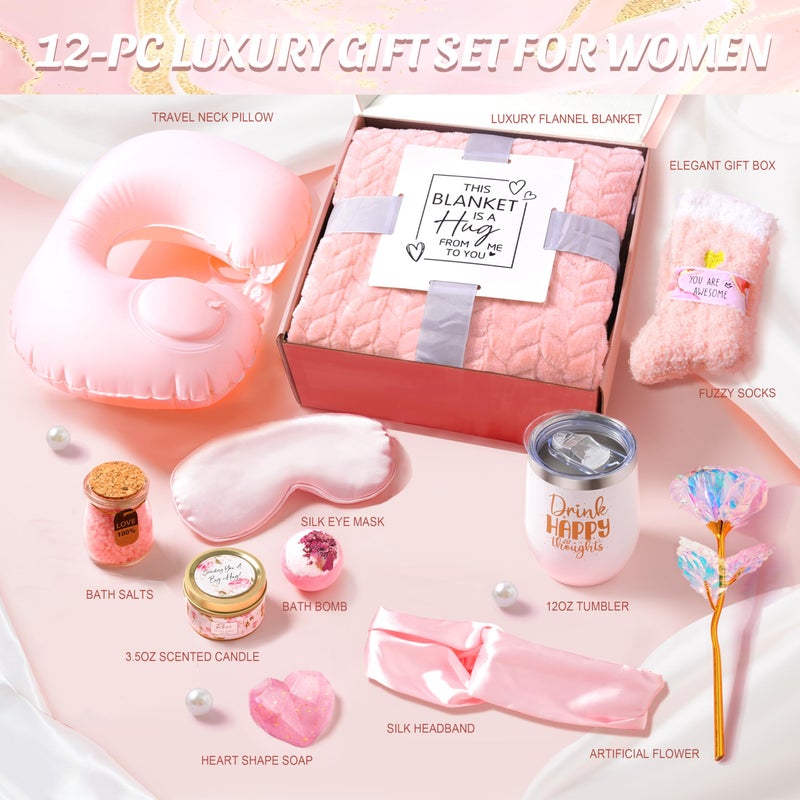 LUCOTIYA Birthday Gifts for Women Self Care Gifts Get Well Soon Gifts for Women,Relaxing Spa Gifts Basket w/Flannel Blanket Traveling Pillow Care Package christmas Birthday Gifts Idea for Mom Her Wife Friends - Image 2