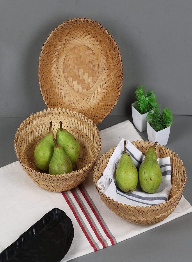 HM SERVICES New Bamboo Basket Round Pack of 3 - Image 4