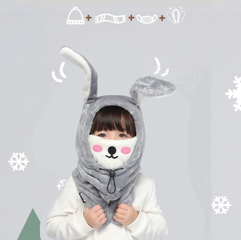 Richmen Cute Bunny Hat for Kids Winter Thick Hat and Scarf Set Moving Ears Balaclava for Boys Girls Beanie Mask Rabbit Hats 3 in 1 Winter hat (4-16 Years) - Image 2