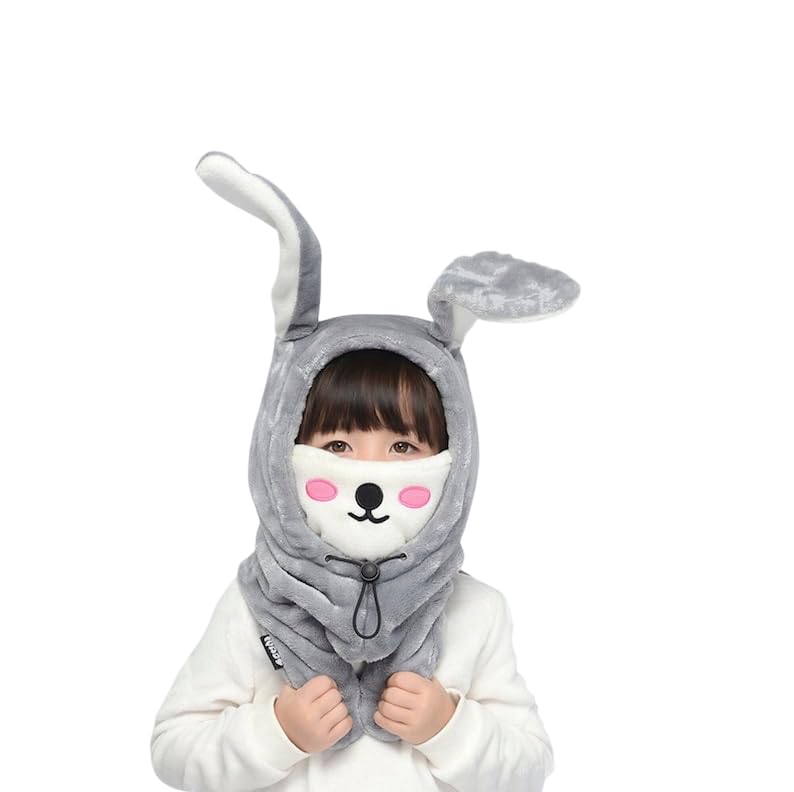 Richmen Cute Bunny Hat for Kids Winter Thick Hat and Scarf Set Moving Ears Balaclava for Boys Girls Beanie Mask Rabbit Hats 3 in 1 Winter hat (4-16 Years) - Image 1