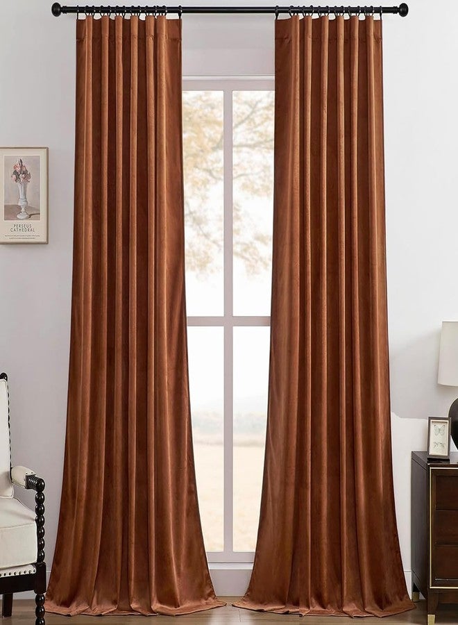 Timeper Burnt Orange Pleat Back Tab Velvet Curtains W52 x L84 inches 2 Panels, Room Darkening Solid Home Decor Curtains for Bedroom Living Dining Room Thermal Insulated Luxury Super Soft Window Drapes - Image 1