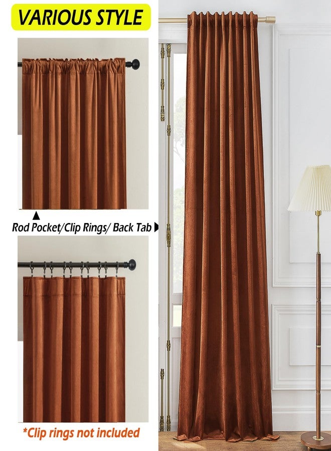 Timeper Burnt Orange Pleat Back Tab Velvet Curtains W52 x L84 inches 2 Panels, Room Darkening Solid Home Decor Curtains for Bedroom Living Dining Room Thermal Insulated Luxury Super Soft Window Drapes - Image 2