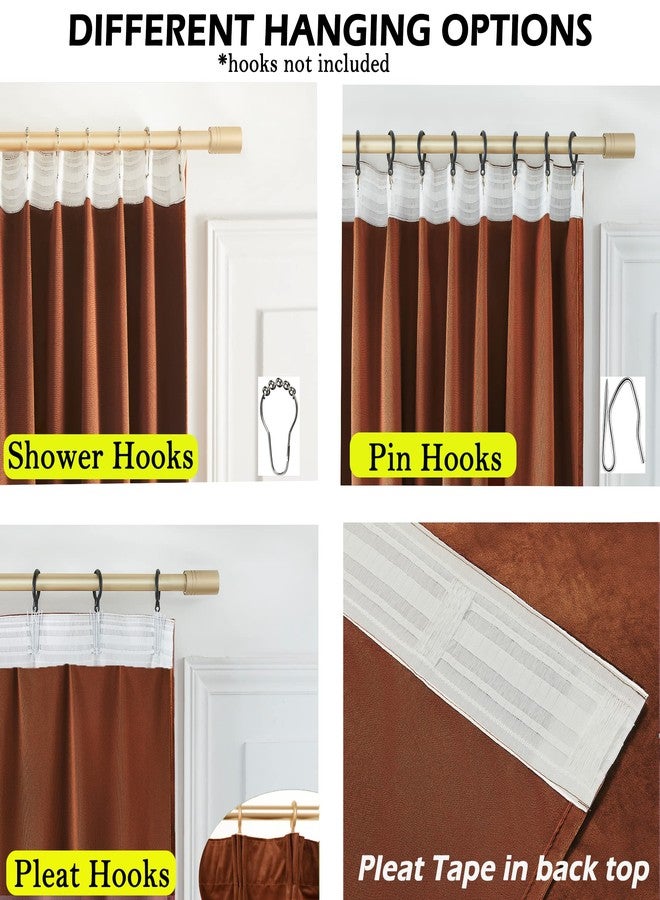 Timeper Burnt Orange Pleat Back Tab Velvet Curtains W52 x L84 inches 2 Panels, Room Darkening Solid Home Decor Curtains for Bedroom Living Dining Room Thermal Insulated Luxury Super Soft Window Drapes - Image 3