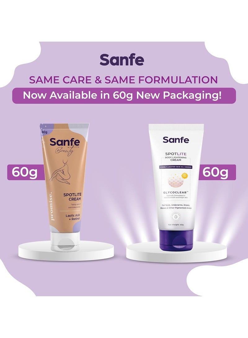 Sanfe Spotlite Body Cream Dark Neck Joints Skinfolds 3% Lactic Acid Retinol SPF 15 Detanning Anti Aging Tightening 60gm - Image 4