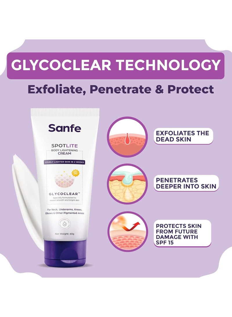 Sanfe Spotlite Body Cream Dark Neck Joints Skinfolds 3% Lactic Acid Retinol SPF 15 Detanning Anti Aging Tightening 60gm - Image 5