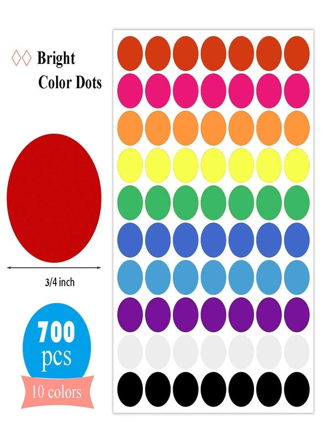 MTRSOCHO 700 PCS Dot Stickers 3/4 Inch Color Coding Labels Round Colored Dot Stickers, 10 Assorted Color Colorful Coding Label Circle Sticker for Toddler Office Student Classroom, 70 Labels/Sheet - Image 2