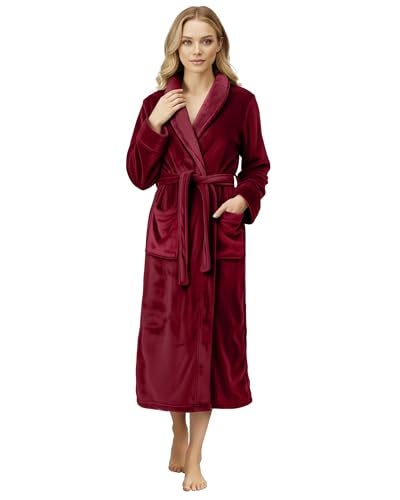NY Threads Premium Womens Robe, Plush Fleece Long Bath Robe for Women, Fluffy Soft Women's Bathrobe, Medium, Burgundy - Image 1