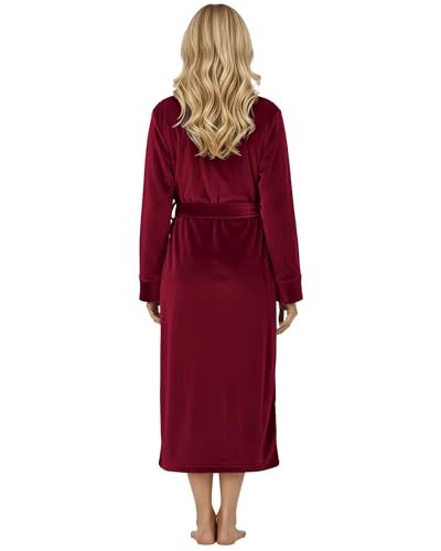 NY Threads Premium Womens Robe, Plush Fleece Long Bath Robe for Women, Fluffy Soft Women's Bathrobe, Medium, Burgundy - Image 2