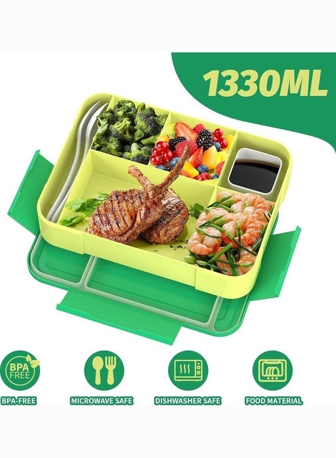 Bento Lunch Box for Kids and Adults, Lunchbox Containers with Tablewares for Boys and Girls, Leakproof, Microwave, Dishwasher, Freezer Safe, Bpa-Free(Green) - Image 2
