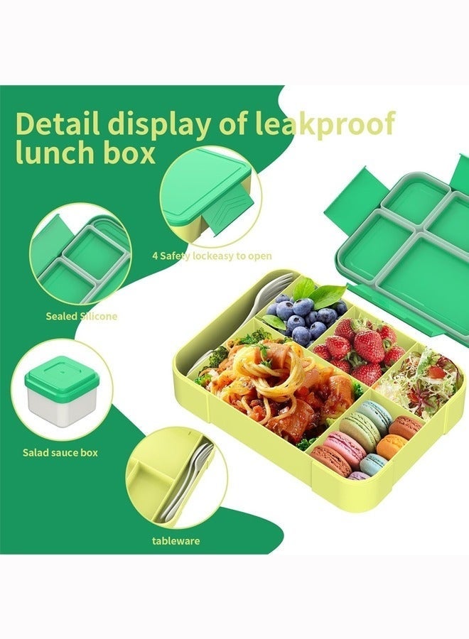 Bento Lunch Box for Kids and Adults, Lunchbox Containers with Tablewares for Boys and Girls, Leakproof, Microwave, Dishwasher, Freezer Safe, Bpa-Free(Green) - Image 5