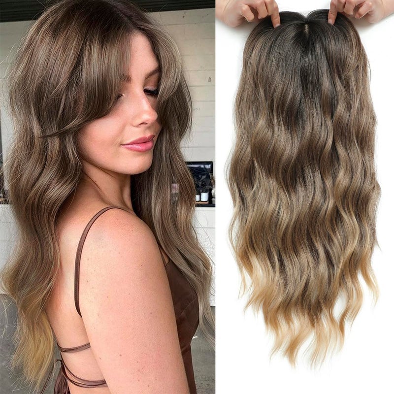 gulagula 20" Wavy Hair Topper 6.5"x6.5" Base Size Hair Toppers for Women Synthetic Hairpieces for Women with Thinning hair Wavy Clip In - Image 1