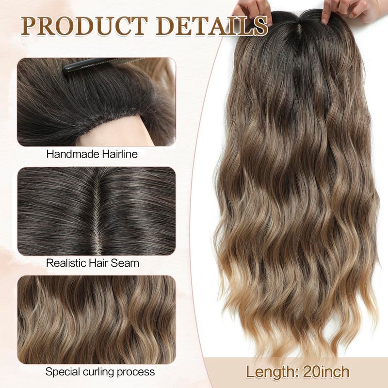 gulagula 20" Wavy Hair Topper 6.5"x6.5" Base Size Hair Toppers for Women Synthetic Hairpieces for Women with Thinning hair Wavy Clip In - Image 3