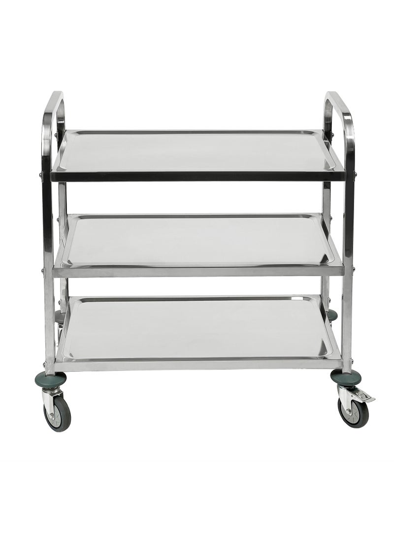 عربة دوارة ذات 3 طبقات | عربة خدم مناسبة للمطابخ وقاعات الطعام وخدمات الطعام والفنادق والمنازل | عجلات دوارة قابلة للقفل بزاوية 360 درجة | فولاذ مقاوم للصدأ | كبير - Image 2