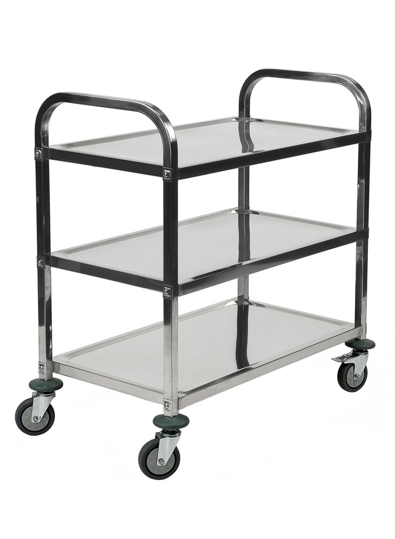 Gator 3-Tier Rolling Utility Cart | Service Trolley Suitable For Kitchens, Catering Halls, Food Service, Hotels, & Homes | 360-Degree Rotating Lockable Swivel Wheels | Stainless Steel | Large - Image 1