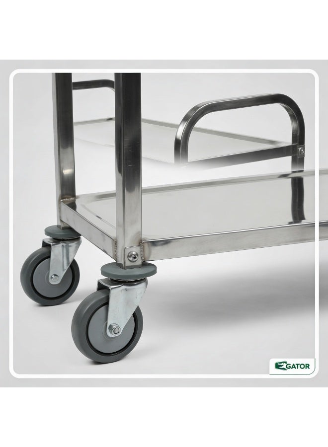 Gator 3-Tier Rolling Utility Cart | Service Trolley Suitable For Kitchens, Catering Halls, Food Service, Hotels, & Homes | 360-Degree Rotating Lockable Swivel Wheels | Stainless Steel | Large - Image 3