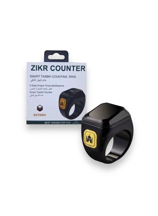Smart Tasbeeh Ring with OLED Display, , Prayer Reminder, Type-C Fast Charging, Mobile App  Cloud Sync – Black - Image 2