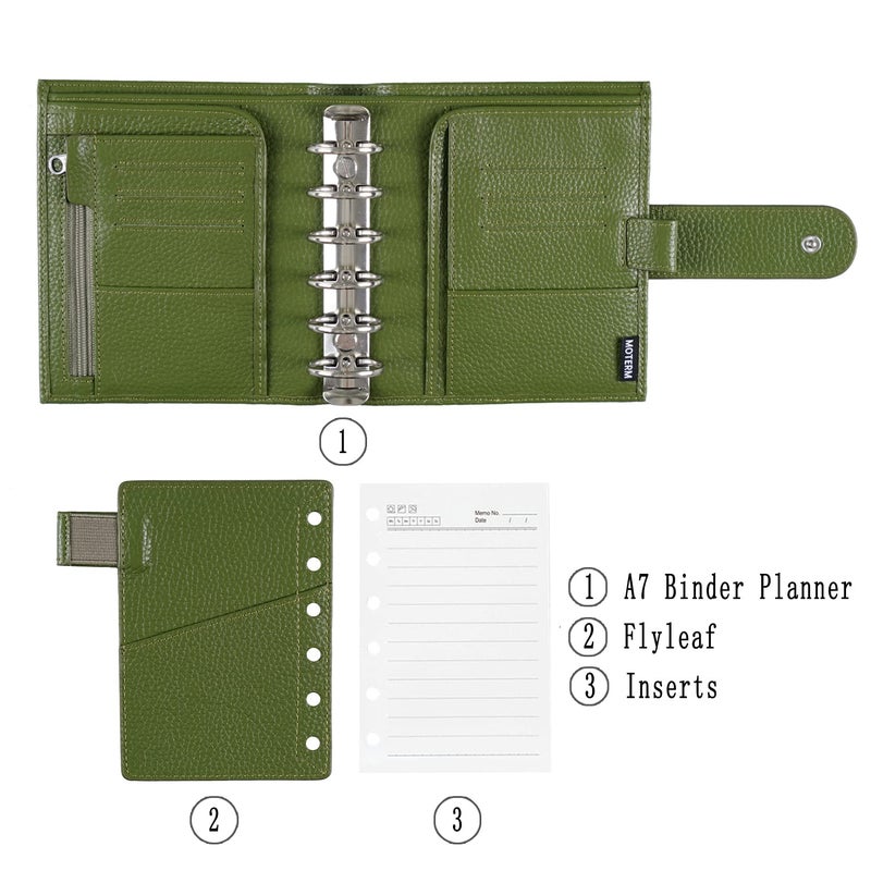 Moterm Moterm Pocket Luxe Rings Planner - Genuine Leather Binder Organizer (Pebble-Olive, 30mm Ring)  - Image 2
